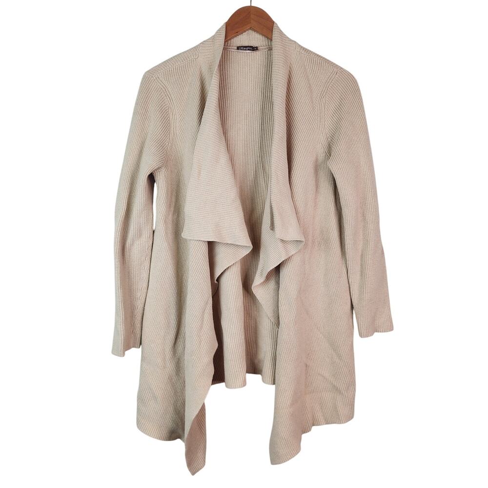 J. McLaughlin Waterfall Cardigan M Open Front Sweater Cream Ribbed‎ Knit